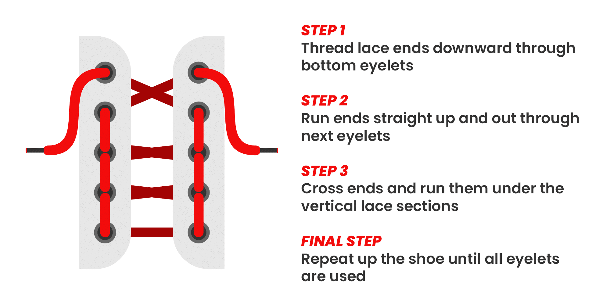 steps to Ladder lace shoes